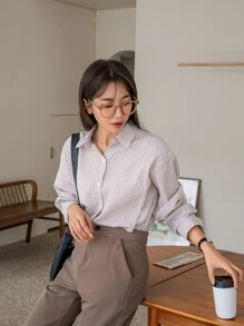 DAZY 竖条纹落肩衬衫、长袖上衣、秋装 - 彩色 - 查看 7