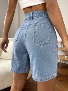 High Waist Wide Leg Denim Shorts - Light Wash - View 2