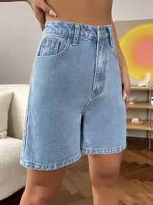 High Waist Wide Leg Denim Shorts - Light Wash - View 4
