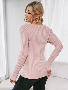 SHEIN Essnce Wrap Front Rib-Knit Jumper - Dusty Pink - View 2