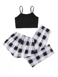 3 件套格子结前吊带睡衣套装/睡衣套装 - 彩色 - 查看 2