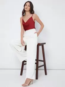 BizChic Women's Sleeveless Satin Camisole Top, Romantic Elegant Solid Color Casual Business Commuter Wear, Suitable For Office, Daily, Autumn - Burgundy - View 5