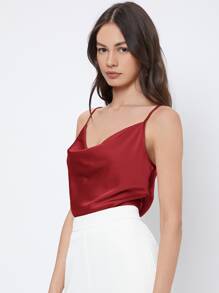 BizChic Women's Sleeveless Satin Camisole Top, Romantic Elegant Solid Color Casual Business Commuter Wear, Suitable For Office, Daily, Autumn - Burgundy - View 4