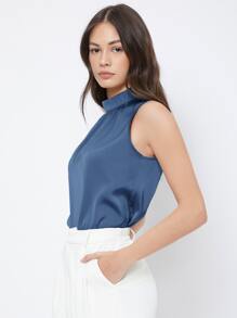 BizChic Keyhole Back Sleeveless Top Workwear - Navy Blue - View 4