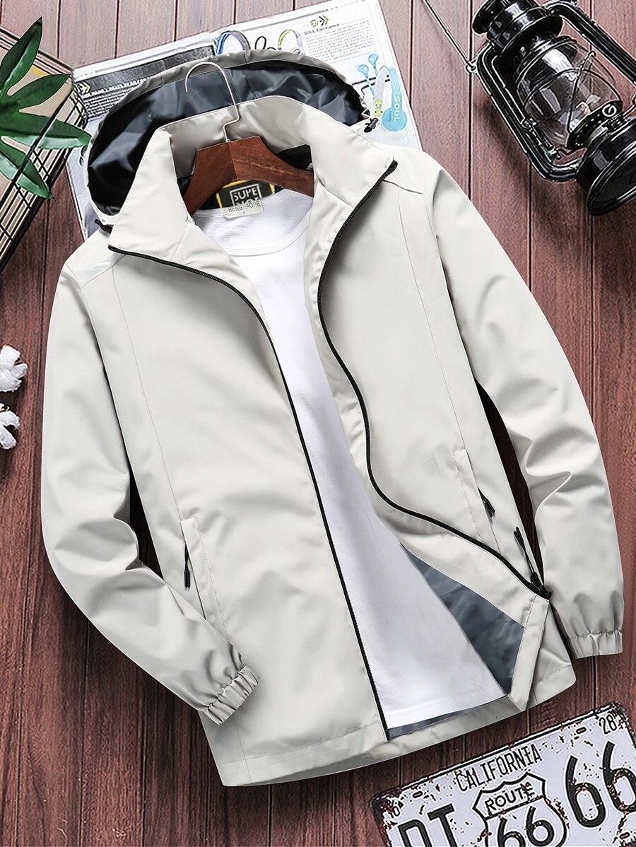 Manfinity Hypemode Hombres Cazadora con estampado de letra cremallera con capucha sin camiseta - Gris - Ver 1