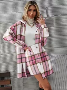 SHEIN Clasi Plaid Print Button Front Overcoat & Skirt - Multicolor - View 2