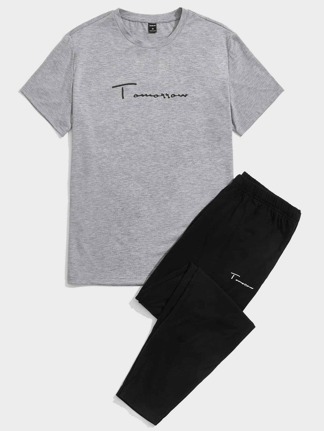 SHEIN Men Letter Graphic Tee & Trousers Lounge Set - Multicolor - View 1