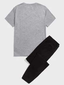 SHEIN Men Letter Graphic Tee & Trousers Lounge Set - Multicolor - View 2