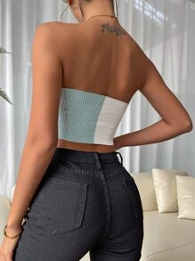SHEIN Unity Backless Colourblock Tube Rib-knit Top - Multicolor - View 2