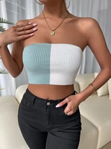 SHEIN Unity Backless Colourblock Tube Rib-knit Top - Multicolor - View 5