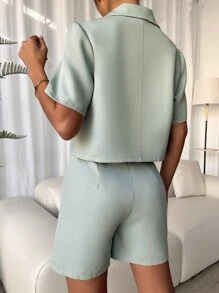 con botón manga corta Blazer & Shorts Traje Conjunto - verde menta - Ver 2