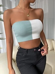 SHEIN Unity Backless Colourblock Tube Rib-knit Top - Multicolor - View 6