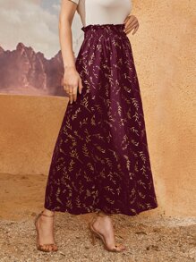 Mulvari 勃艮第红色植物印花纸袋裙 - 酒紅色 - 查看 5