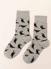 Crow Print Crew Socks - Multicolor - View 2