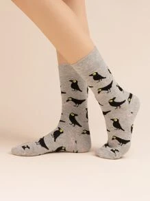 Crow Print Crew Socks - Multicolor - View 3