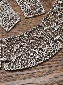 con abertura Pendientes largos & Collar - Plata antigua - Ver 4