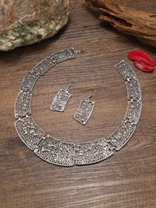 con abertura Pendientes largos & Collar - Plata antigua - Ver 5