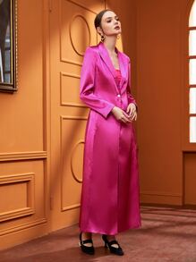 Hadeel Al Sulaiman Button Front Lapel Neck Coat - Hot Pink - View 4