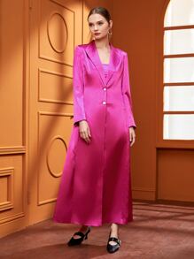 Hadeel Al Sulaiman Button Front Lapel Neck Coat - Hot Pink - View 6