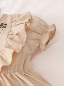 嬰兒花卉刺繡泡泡袖荷葉邊連衣裙和髮箍