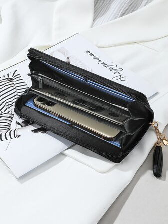 1pc Unisex Long PU Wallet, Minimalist Diamond Pattern Women Large Capacity Coin & Bill Compartment Wallet, Multi-Layer Purse