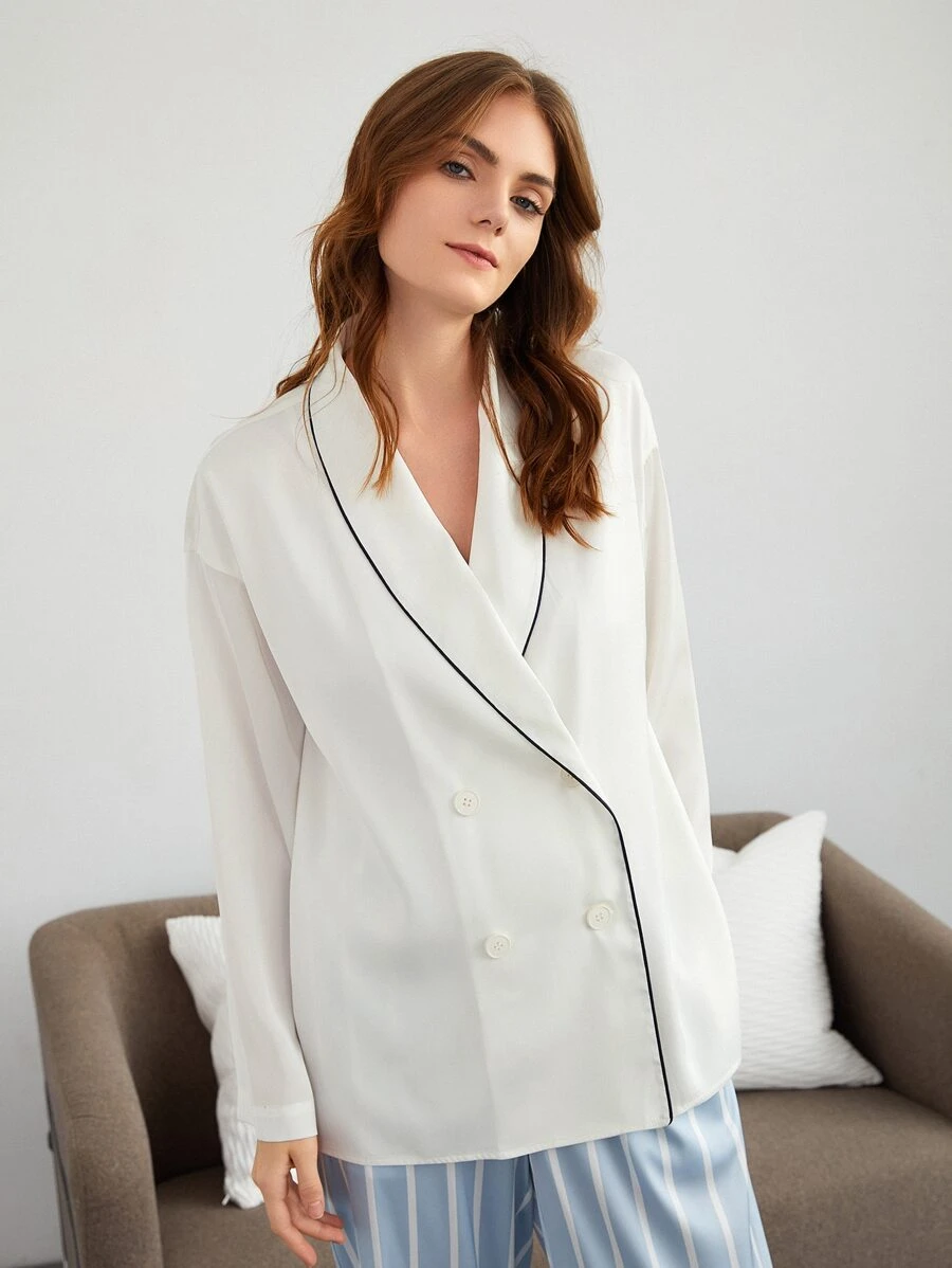 SHEIN Top para dormir unido en contraste - Blanco - Ver 1