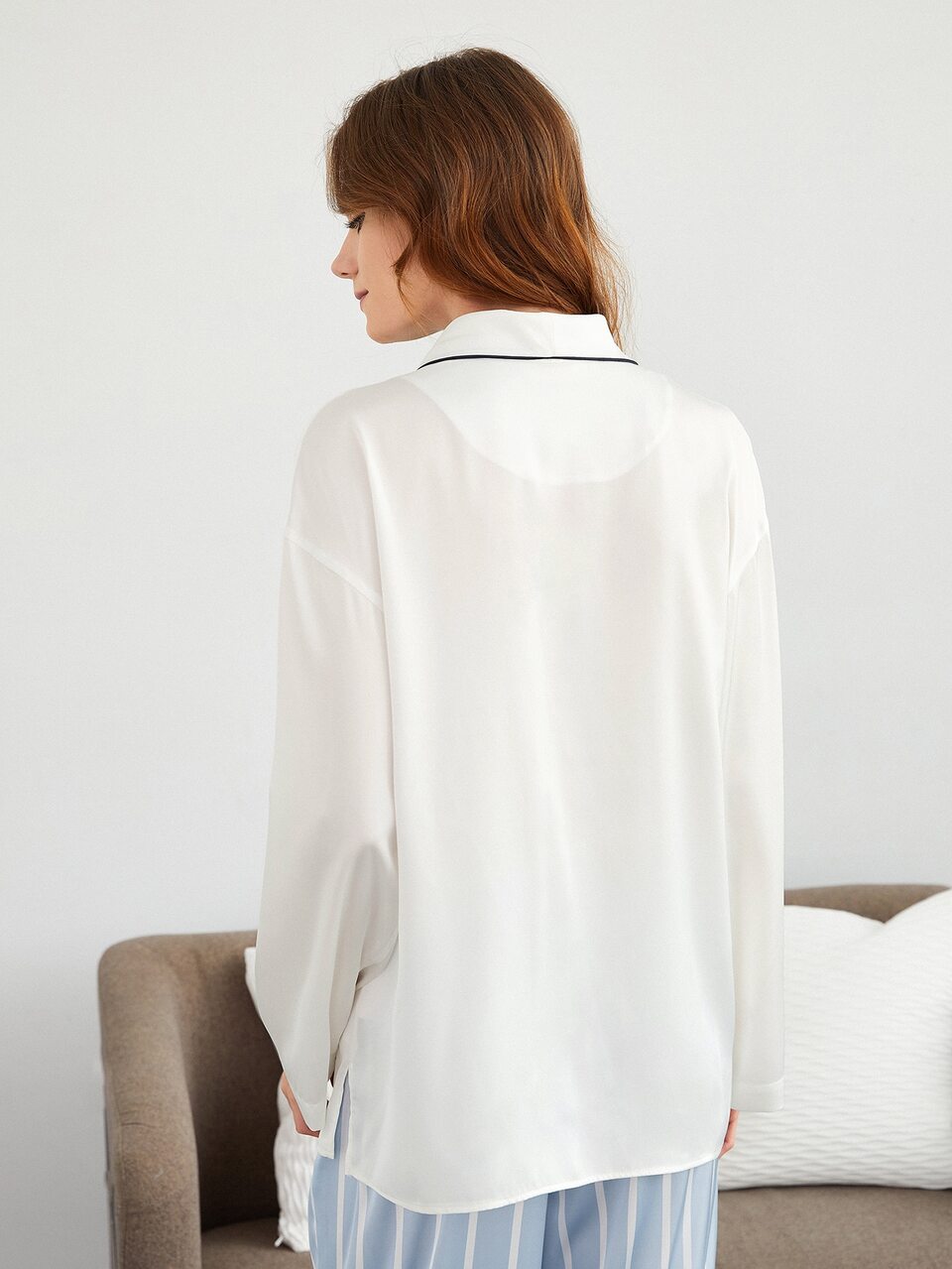 Contrast Binding Double-Breasted Sleep Top