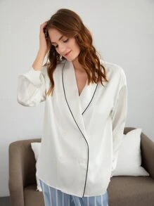 SHEIN Top para dormir unido en contraste - Blanco - Ver 7