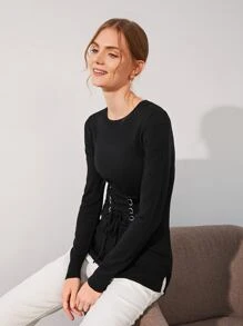 MOTF PREMIUM WOOL MIX LACE-UP CORSET SWEATER - Black - View 7
