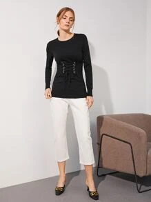 MOTF PREMIUM WOOL MIX LACE-UP CORSET SWEATER - Black - View 5