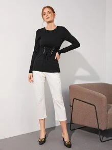 MOTF PREMIUM WOOL MIX LACE-UP CORSET SWEATER - Black - View 6
