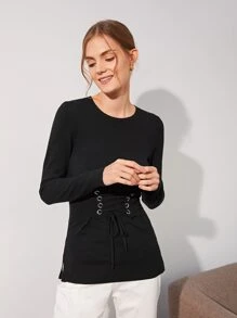 MOTF PREMIUM WOOL MIX LACE-UP CORSET SWEATER - Black - View 3