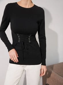 MOTF PREMIUM WOOL MIX LACE-UP CORSET SWEATER - Black - View 8