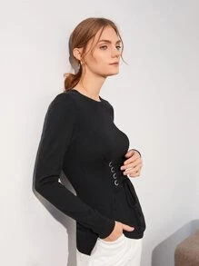 MOTF PREMIUM WOOL MIX LACE-UP CORSET SWEATER - Black - View 10