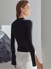 MOTF PREMIUM 羊毛混紡開衩袖套頭毛衣 - 黑色 - 查看 2