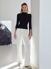 MOTF PREMIUM 羊毛混紡開衩袖套頭毛衣 - 黑色 - 查看 7