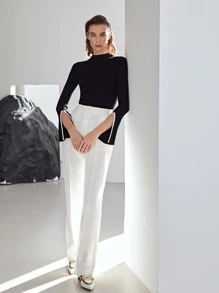 MOTF PREMIUM 羊毛混紡開衩袖套頭毛衣 - 黑色 - 查看 8