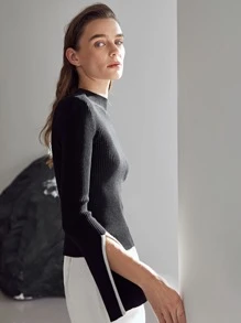 MOTF PREMIUM 羊毛混紡開衩袖套頭毛衣 - 黑色 - 查看 9