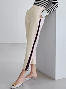 MOTF PREMIUM VISCOSE STRAIGHT FIT SPLIT TROUSERS - Beige - View 4