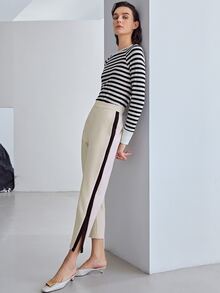 MOTF PREMIUM VISCOSE STRAIGHT FIT SPLIT TROUSERS - Beige - View 6