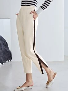 MOTF PREMIUM VISCOSE STRAIGHT FIT SPLIT TROUSERS - Beige - View 7
