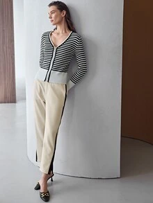 MOTF PREMIUM VISCOSE STRAIGHT FIT SPLIT TROUSERS - Beige - View 8