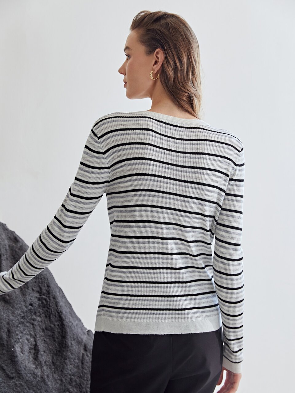 MOTF WOOL MIX STRIPED RIBBED SWEATER