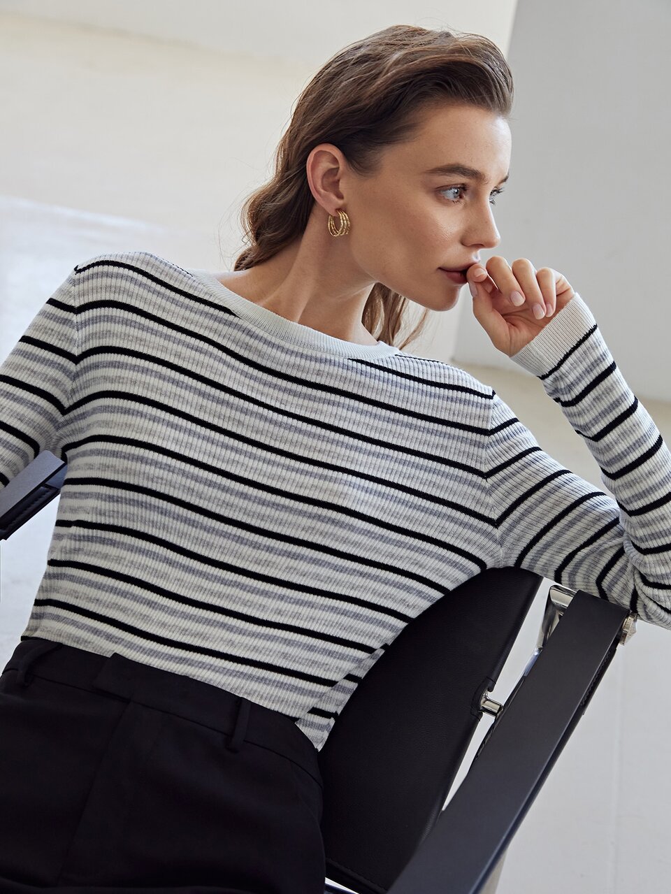 MOTF WOOL MIX STRIPED RIBBED SWEATER