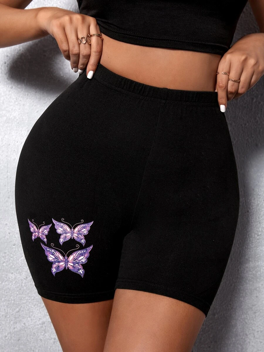 Zolique 蝴蝶圖案騎行褲 - 黑色 - 查看 1