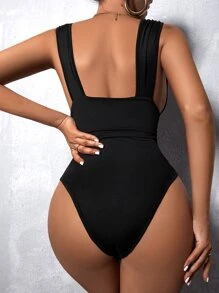 Allurite Deep V Neck Bodysuit - Black - View 2