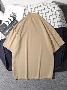 Claim Dot Men T-Shirts Baggy Mock Neck Drop Shoulder Short Sleeve Basic Tee Casual Simple Summer Knit Top - Apricot - View 2