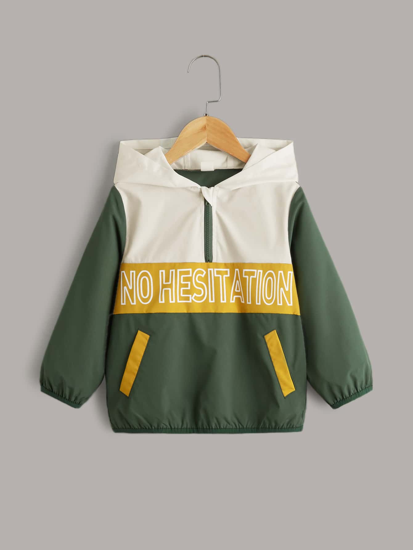 SHEIN Young Boy 標語圖案拼色半拉鍊連帽夾克 - 彩色 - 查看 1