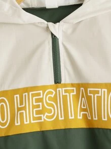 SHEIN Young Boy 標語圖案拼色半拉鍊連帽夾克 - 彩色 - 查看 3