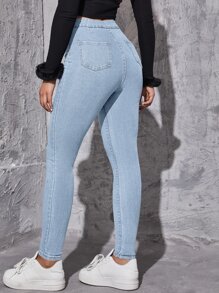 High Waist Skinny Jeans - Light Wash - View 2